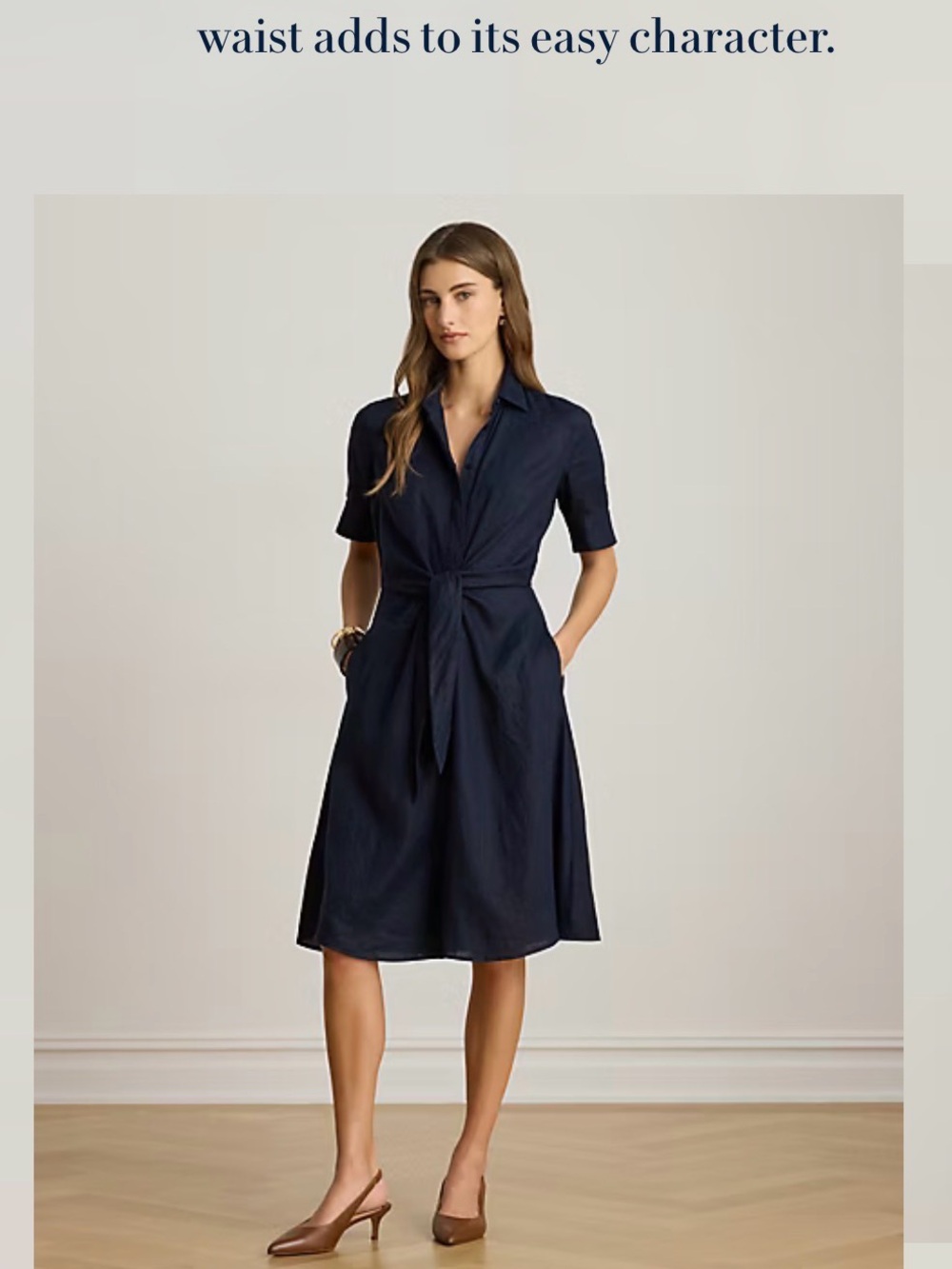Ralph Lauren Linen Navy Tie-Front Shirt Dress - Picture 2 of 8